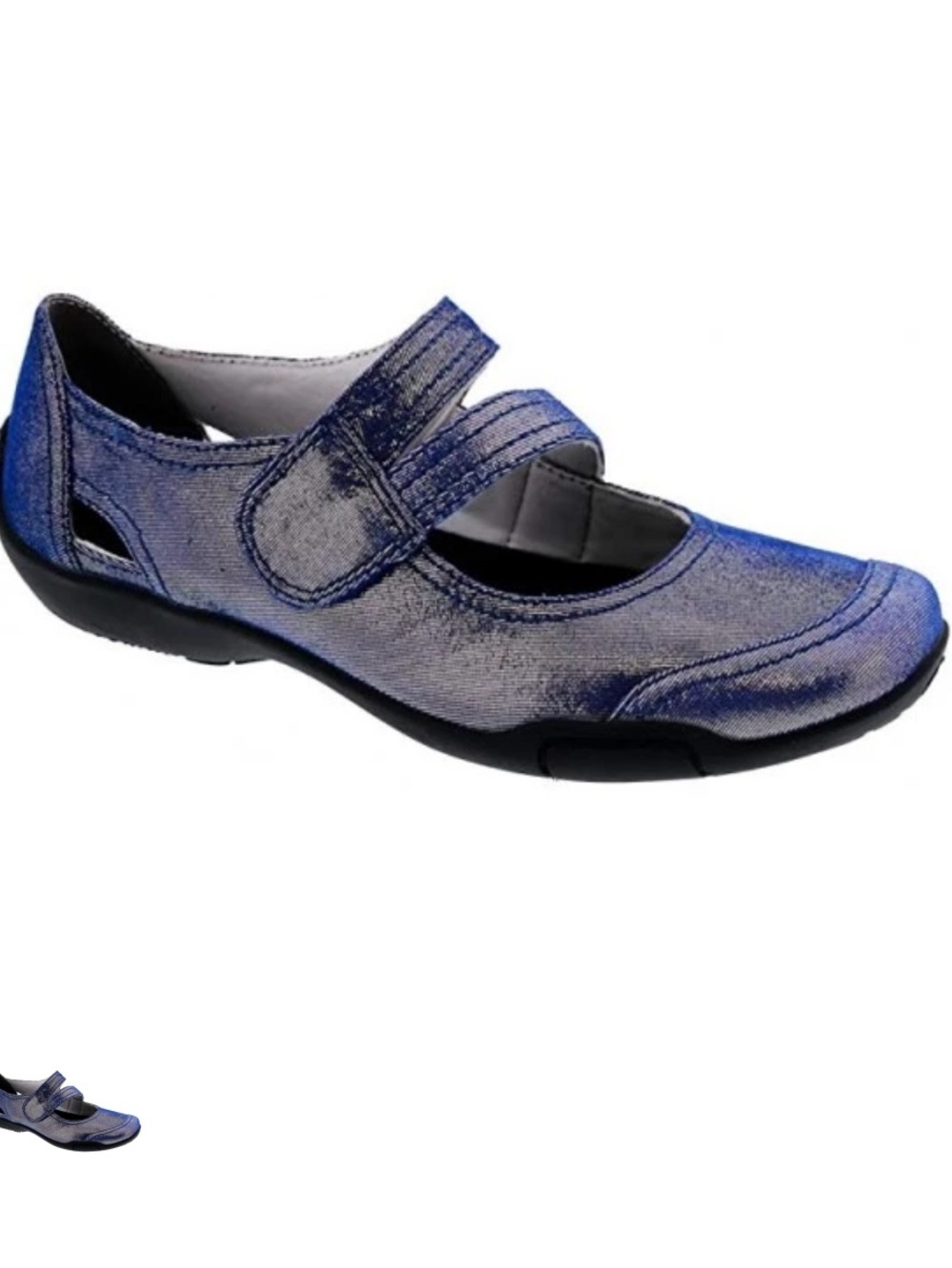 Ros Hommerson Chelsea Metallic Navy Blue Cross-Strap Comfort Flats Size 12